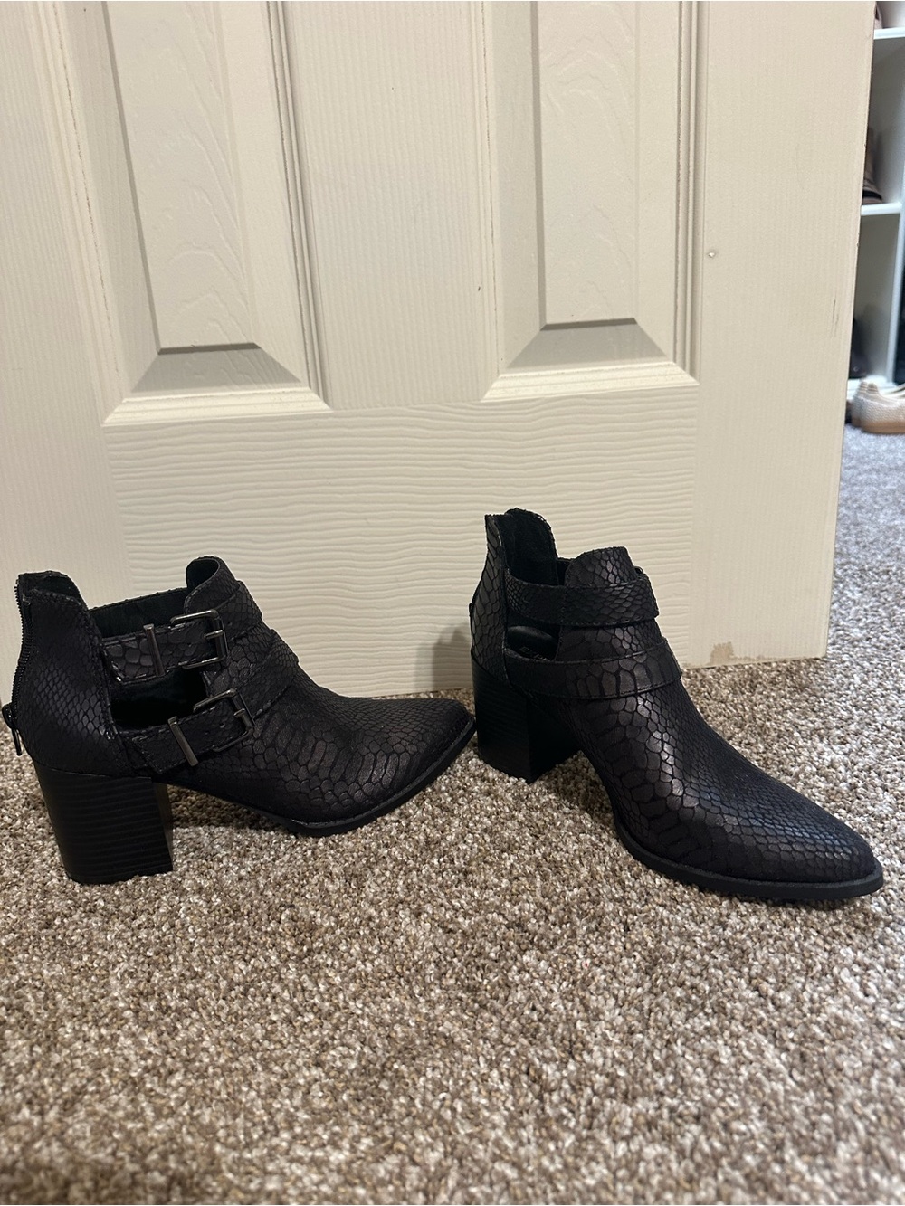Express Black Textured Buckle Ankle Booties